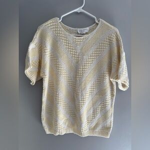 VTG Knit Maven Pullover Short Sleeve Sweater Women’s Yellow White Cotton Fall